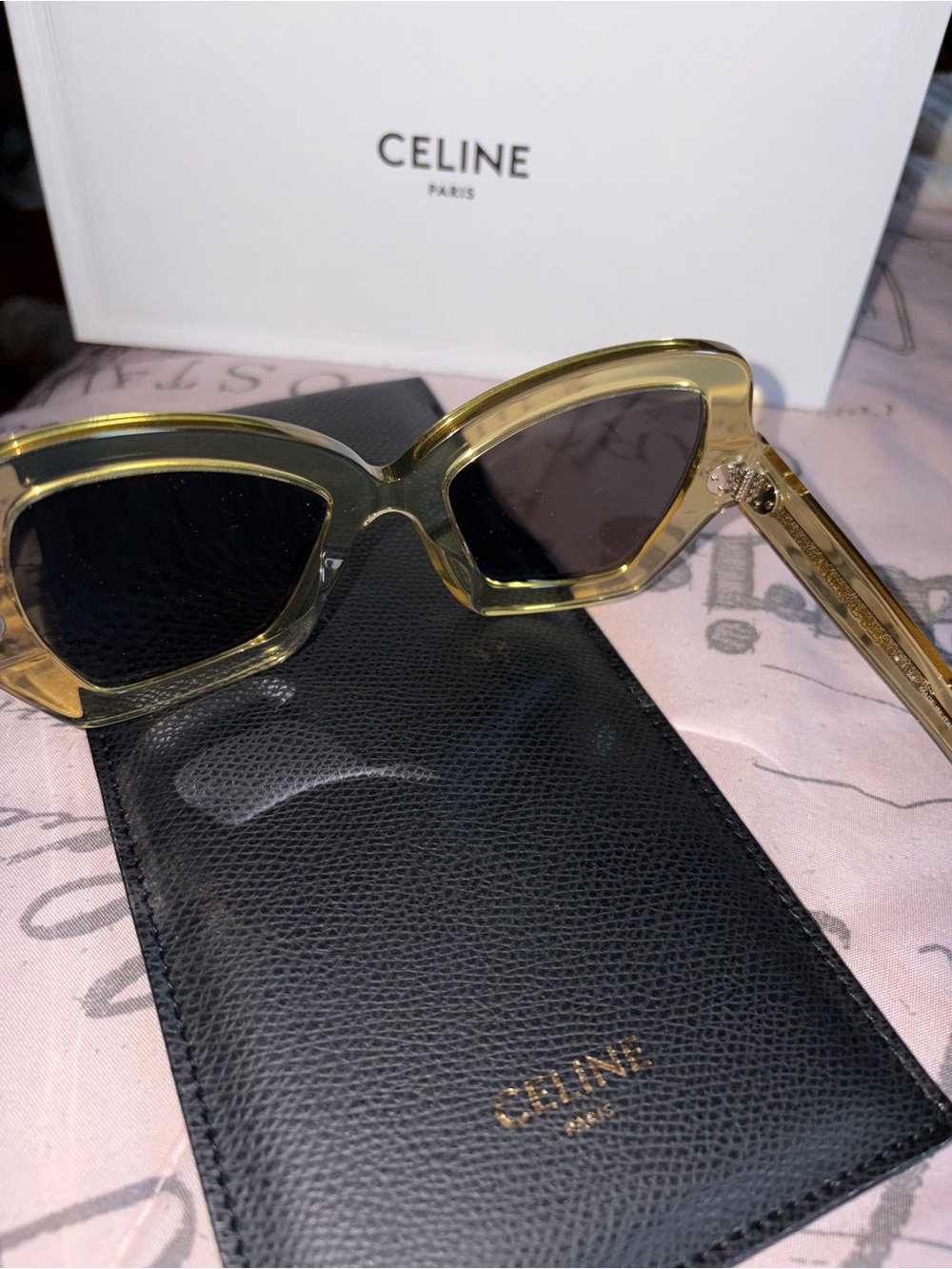 Celine Translucent Yellow Crystal Cat-Eye Sunglasses